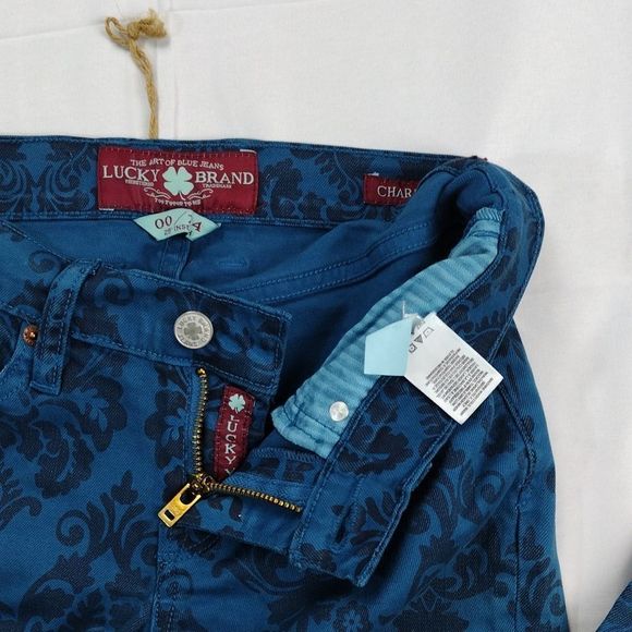 Lucky Brand Charlie Skinny Blue Floral Print Denim Jeans - Picture 7 of 15